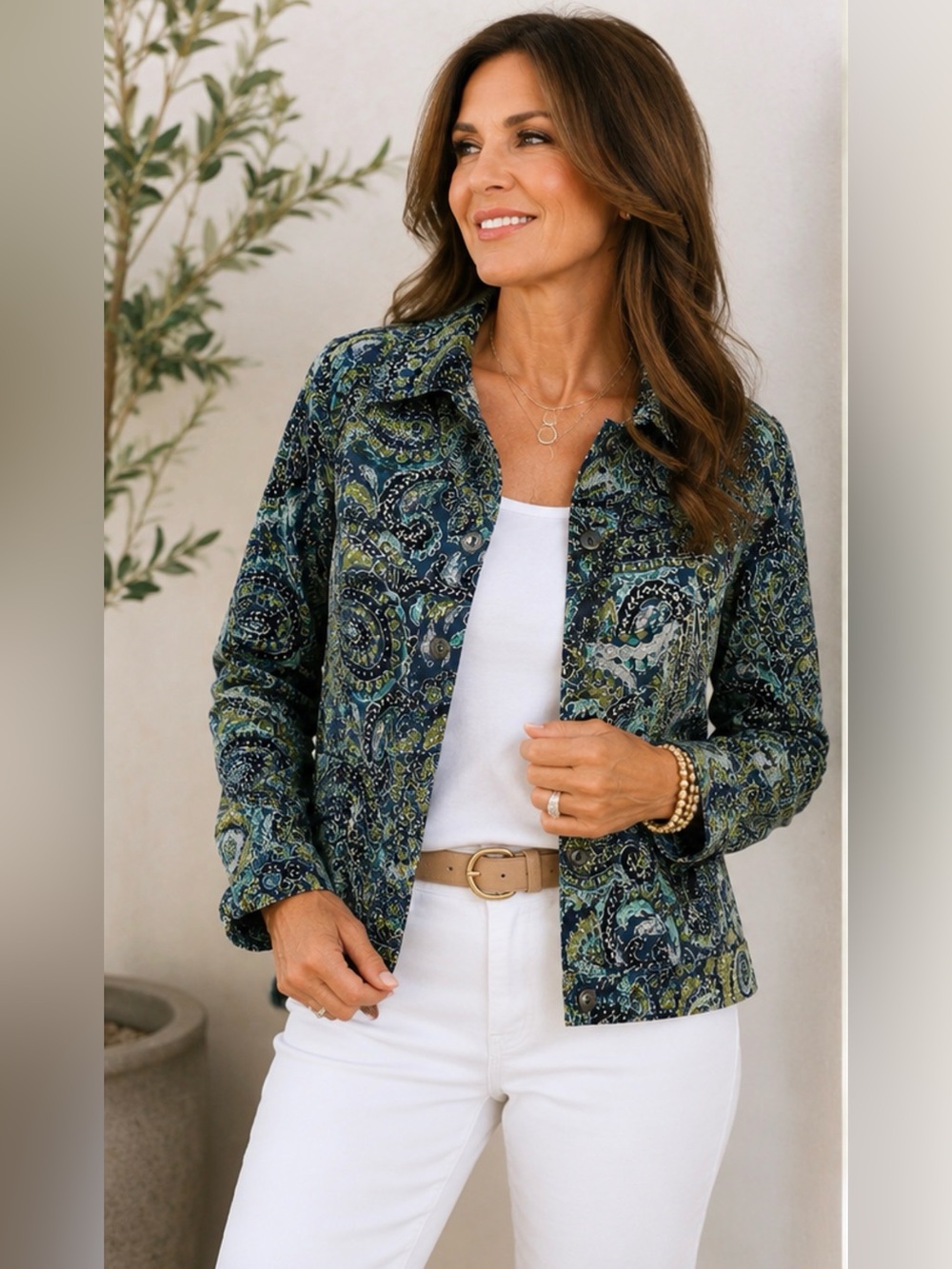 Charter Club Paisley Print Jacket XL Blue Green Stretch Cotton Casual Shacket